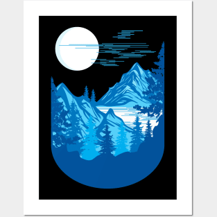 nature mountains design in blue Posters and Art